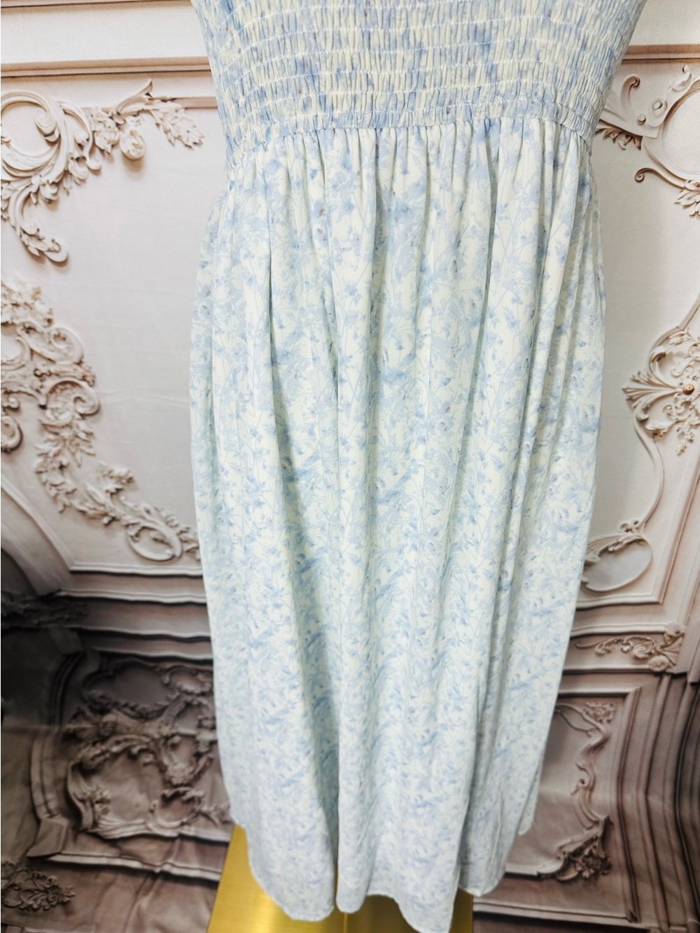 Smocked Light Blue Floral Maxi Dress with Spaghetti Straps - Picture 6 of 13